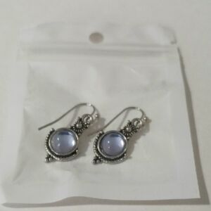 New Boutique Moonstone Dangle Earrings Iridescent Silver Tone Ethereal Celestial